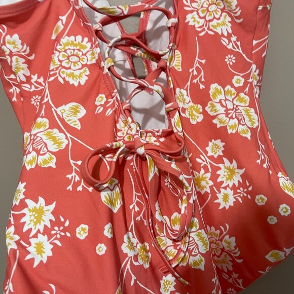 LOFT Beach Coral with Flowers One Piece Swimsuit, Large, NWOT - Picture 10 of 11
